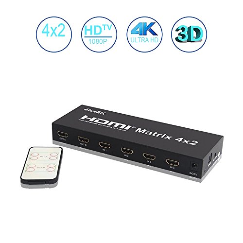 4 x 2 HDMI Matrix Switch, ZAMO 4 in 2 out HDMI HD True Matrix Switcher/Splitter, with SPDIF and L/R 3.5mm HDMI Audio Extractor, Supporting 4K/3D/1080P with IR Remote - Thumbnail 7