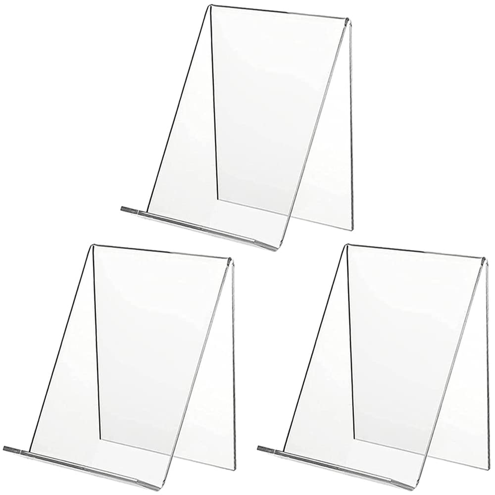 Acrylic Book Display Stands, 3 Pieces Perspex Book Stand, Clear Plastic Book Display, Plate Stand, Transparent Picture Stands for Phones, Sign, Leaflet Book, Menu Poster, Brochure Magazine