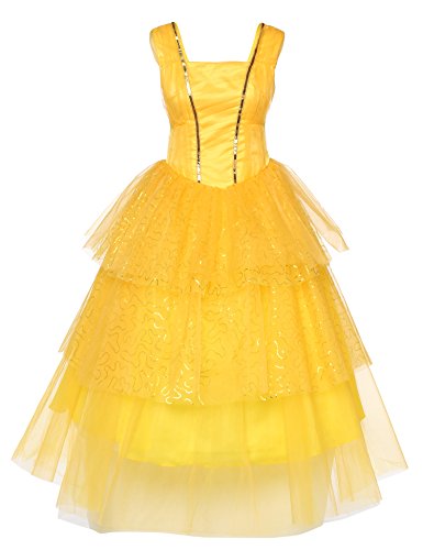 BABEYOND Women's Cosplay Halloween Fairytale Party Ball Gown Costume for Adult Girls Princess Yellow Dress (Small)