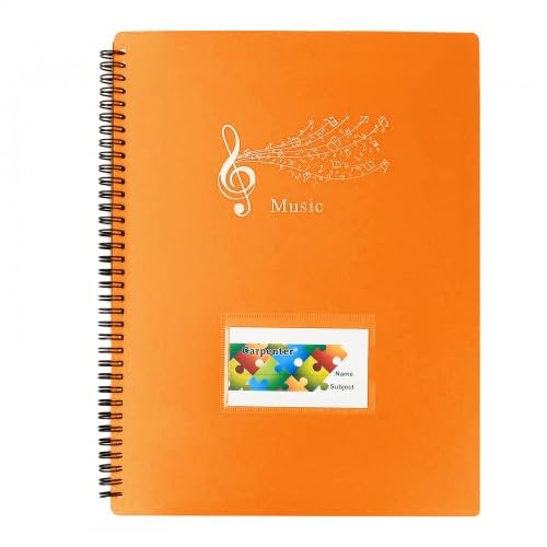 A4 Sheet Music Folder, Music Folder Paper Documents, 60 Pages Music File Folder, Spiral Binder Music File Folder for Musicians, Band, Concert, Piano (Orange)