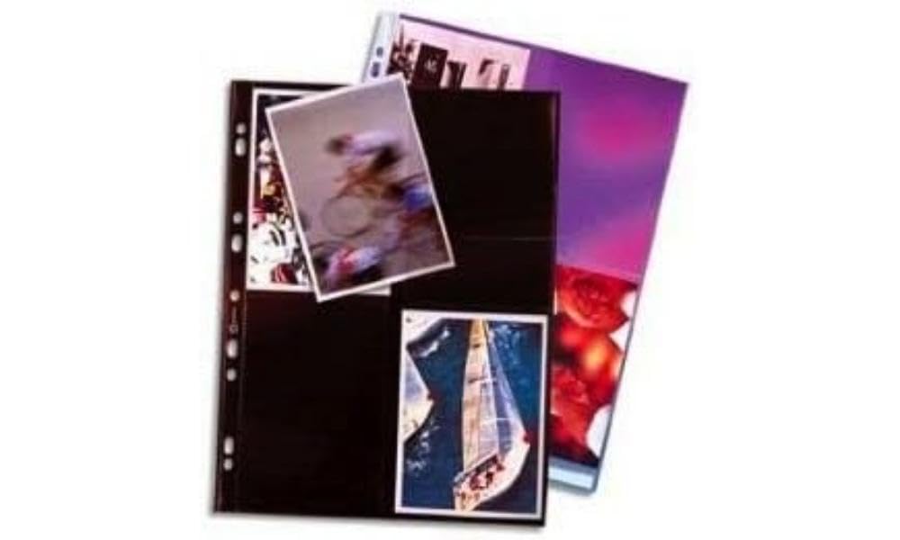 Elba Pack of 10 A4 Polypropylene Special Punched Pockets for Photos - Holds 80 Photos 4 Photos par pochette Black