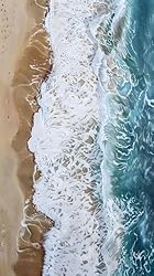 Tan Beach White Blue Waves Pattern Area Rug