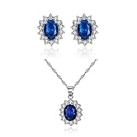 Asien 1 set Artificial Sapphire Earrings and Necklace Set Exquisite Rhinestone Paved Necklace with Matching Ear Stud Wedding, Party, Festivals Jewelry Set for Women