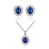 Artificial Sapphire Earrings and Necklace Set Retro Style Rhinestone Paved Necklace with Matching Ear Stud Hypoallergenic Women Wedding Jewelry Set