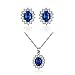 Artificial Sapphire Earrings and Necklace Set Retro Style Rhinestone Paved Necklace with Matching Ear Stud Hypoallergenic Women Wedding Jewelry Set