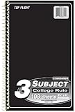 Top Flight Standards 3-Subject Wirebound Notebook, 108 Sheets, College Rule, 9.5 x 6 Inches, 1 Notebook, Cover Color May Vary (33601)