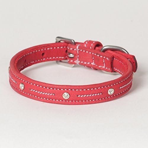 XX-Small Rhinestone Soft Red Napa Leather Padded Swarovski Jewel Dog Collar; Fits 8" - 10" Neck Size