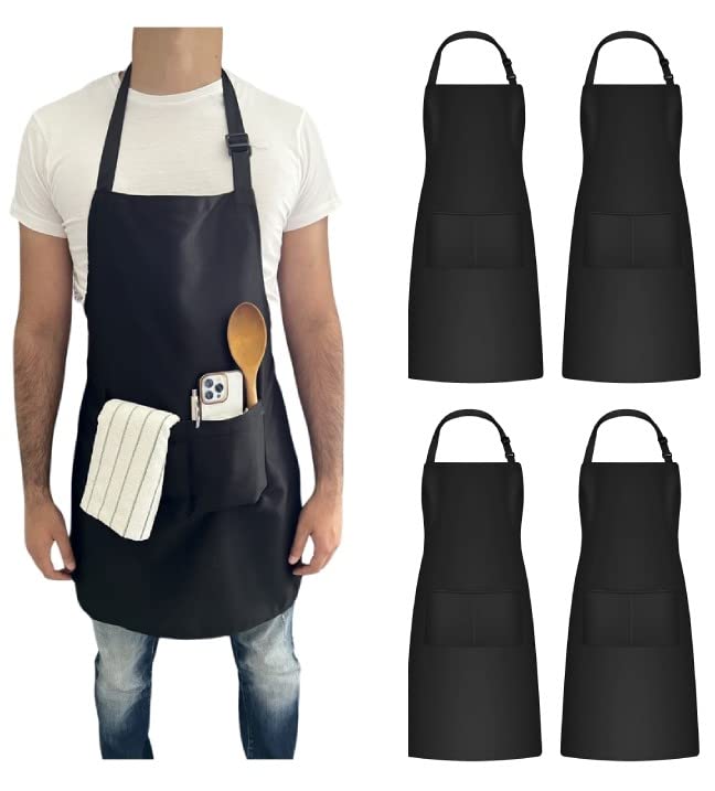 Moody Rimz Apron Cooking Kitchen Waterproof Adjustable Chef with 2 Pockets, Restaurant, Craft, Garden, BBQ, School, Coffee House, for Men Women, Unisex,(1x + 1x towel), Black