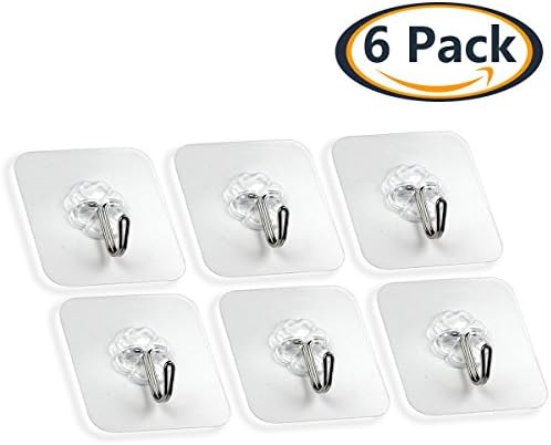 6 Pcs Self Adhesive Wall Sticky Hooks Heavy Duty Hooks Nail Free for Hanging 22lb/10kg Reusable Key Coat Towel Hooks Hanger Waterproof for Bathroom Kitchen