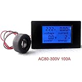 KETOTEK Digital Din-Rail Voltage Ammeter Current Monitor Meter Red Green LED Dual Display Multimeter Ammeter Gauge AC 80-300V 0.1-99.9A Micro AC Volt Amp Meter (V-A-W-Wh/AC)