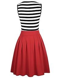 Belle Poque - Vestido de mujer con cuello redondo a rayas, estilo retro