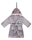 Boys Robe Animal Plush Soft Hooded Terry Bathrobe Robe,Shark Grey,M(4-6 Years)
