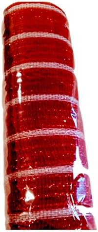 Decorative Red Poly Mesh With White Stripe (21in x 30 ft)