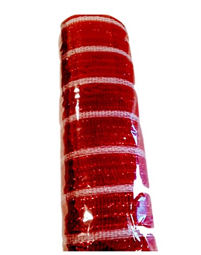Decorative Red Poly Mesh With White Stripe (21in x 30 ft)