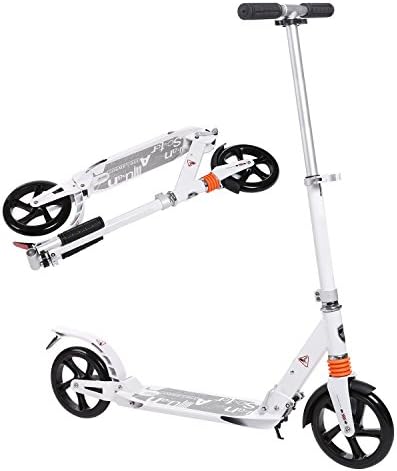WeSkate Folding Kick Scooter with Dual Suspension, Big Wheels | Hight-Adjustable Easy-Folding Push Scooter with Big Wheels for Adult Teens Kids Age 13 Up, White