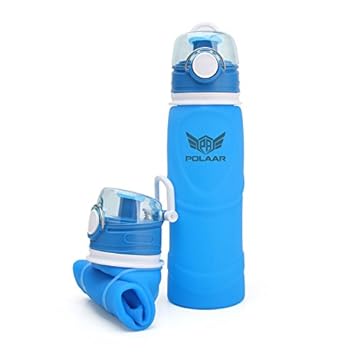polaar Sport-Wasserflasche, Faltbar, Mehr Platz in der Sporttasche - Das Original! 750 ml, BPA-Frei und Fda-Geprüft, in Blau,