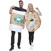 EraSpooky Unisex Adult Couples Bagel Coffee Costume 2 Pc Jumpsuit Halloween Costume One Size Set