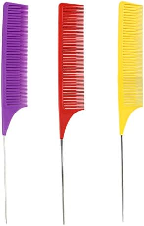 Amleso 3個 ヘアくし ヘアコーム 櫛 細歯 セール特別価格 美容師用 ヘアカラー プロ用 赤 カットコーム ヘアケア 紫 黄色