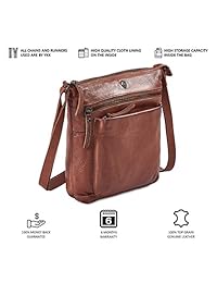 COCHOA Bolso bandolera mediano de cuero con cremallera triple y cuero real para mujer