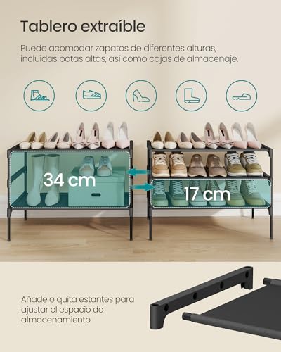 SONGMICS Zapatero de 3 Niveles, Almacenamiento de Calzado, Estantería de Zapatos, 29.7 x 62.3 x 53.5 cm, Negro Tinta MLSH023BH01