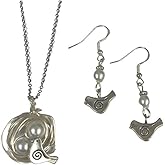 Bird's Nest Pendant with 2 white pearl eggs & Earring Set - with 2 pearl Egg on a 24 inch stainless steel link chain