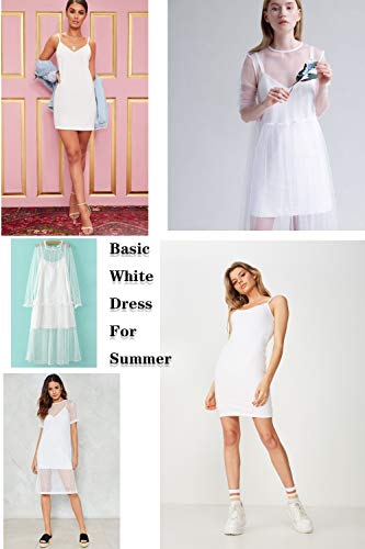 Popbee Women's Spaghetti Strap Active Basic Camisole Slip Dress White Medium