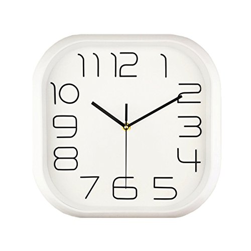 Foxtop Silent Non Ticking Wall Clock Battery Operated, Decorative Square White Quartz Wall Clock Easy to Read for Home Kitchen Office School Living Room Indoor Use