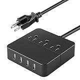 Power Strip with 4 USB Charger 3 AC Outlets,Portable Surge Protector Desktop Charging Station with 5 Feet Extension Cord,Overload Protection for Travel,Home,Office - UL Certified