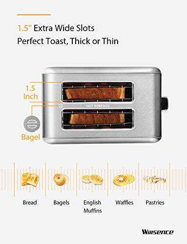 Toaster 2 Slice, Willsence Stainless Steel Bagel Toaster with Extra Wide Slots, LCD Display with 9 Bread Shade Settings and 6 Pre-set Programs (Defrost/Reheat/Cancel/Timer), Removable Crumb Tray, 900W - Thumbnail 5