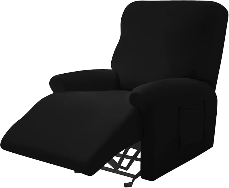 Leorate 4-Piece Recliner Chair Cover Set Black – Non-Slip, Pet Friendly