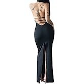 Aularso Backless Maxi Dress for Women Halter Sleeveless Split Slit Bodycon Long Dress Sexy Cooktail Party Dress