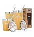 Healthy Human Stainless Steel Tumbler with Straw & Lid | Splash Proof Insulated Travel Cup | Eco-Friendly Coffee Tumblers | Water Cups with Straws Cleaner and Splash Proof Lids (32oz, Golden Oak)