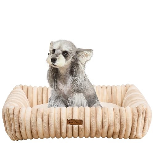 Modern Threads Ribbed Plush Two-Tone Cuddler Dog Bed, Ultra-Soft Faux Rabbit Fu…