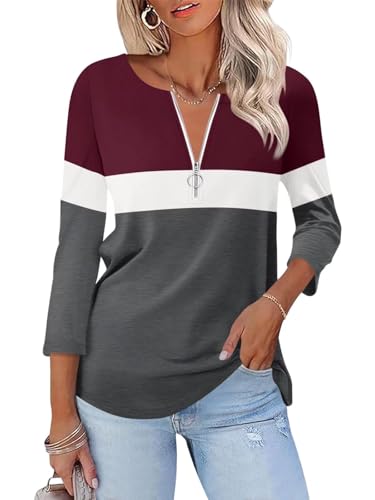 ORANDESIGNE Women's 3/4 Length Sleeve Tops Quarter Zipper Pullover Shirts at Amazon