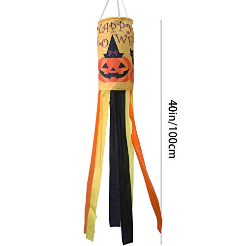 PINCHUANG 40 Inch Halloween Pumpkin Windsock Flag, Halloween Windsock Outdoor Hanging Decoration for Front Yard Patio Lawn Garden Party Decor (Halloween Cat Windsock)