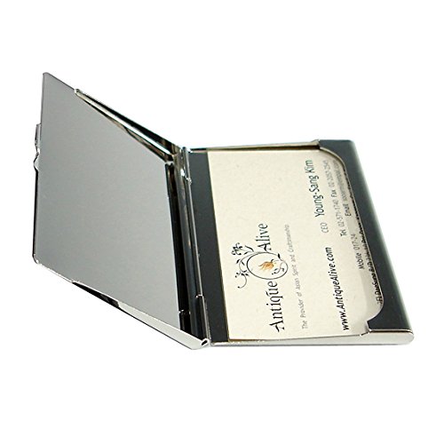 Mother of Pearl Black Purse Pocket RFID Blocking Protection Business Credit Id Name Card Holder Case Metal Stainless Steel Engraved Slim Money Wallet with Butterfly and Arabesque Design - Thumbnail 2