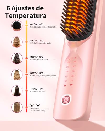 Bopcal Cordless Hair Straightener Brush 3 in 1, 10000mAh Professional Hair Straightener Without Cord, Fast Heating 30S, 6 Temperatures 120–230°C, Portable Straightening Brush for Travel, JDS1 18