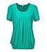 Solatin Women's Short Sleeve Scoop Neck Pleated Front Fitted Blouse T-shirt