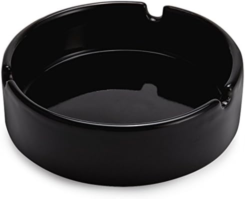 Teagas Glossy Black Ceramic Cigarette Ashtray for Man and Women, Outdoors Indoors Ash Tray, Desktop Smoking Ash Tray for Home Office Decoration