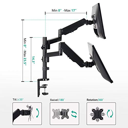EleTab Dual Monitor Mount Stand Height Adjustable Monitor Arm Stand Fully Articulating Gas