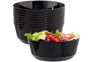 Hioasis 8 Pack Plastic Serving Bowls 128oz Black Plastic Bowls Heavy Duty Disposable Serving Bowls for Party Snack & Salad & Candy & Bar Buffet & New Year