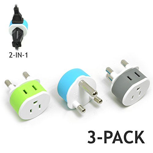 South Africa, Botswana, Namibia Power Plug Adapter with 2 USA Inputs Travel 3 Pack Type M