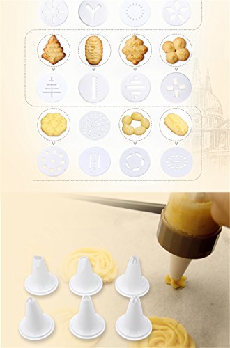 VolksRose 20 PCS Kitchen Baking Tools Accessories Cake Biscuits Mold, Cookie Press Making Gun with Decorating Tips - 13 Disc Shapes and 6 Icing Tips, Premium Cookies Presser Icing Mould Kit #1 - Thumbnail 7