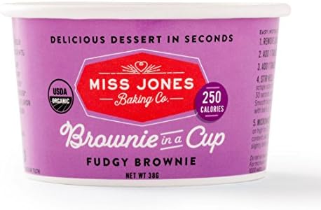 Miss Jones Baking Organic Brownie In A Cup, Microwave in Under a Minute, Quick Mix, Less Mess Than a Mug: Fudge Brownie (Pack of 12)