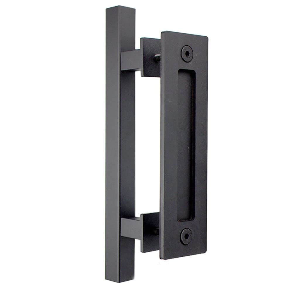 Hoopever Barn Door Handle, Sliding Door Handles Pull and Flush Set Two-Sided Handle Heavy Duty Hardware for Barn Doors, Closet Doors, Garden Sheds, Matte Black （11.8 inch）
