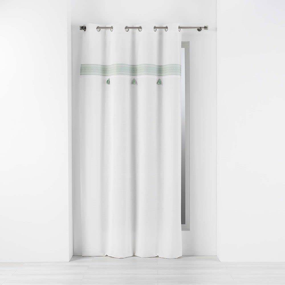 Douceur d'Intérieur, Eyelet Curtain 140 x 240 cm Amaya Mint Cotton Plain and Embroidered Top