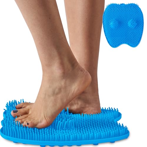 LOVE, LORI Shower Foot Scrubber Mat with Plantar fasciitis Massagers - Ideal for Relaxation & Sore Feet Relief (Blue)