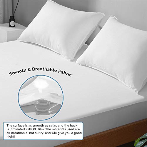 Beclecor Waterproof Mattress Protector， Breathable Comfortable Smooth Surface Mattress Cover for Maximum Protection ，18” Deep Pocket -Queen