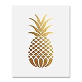 Pineapple Gold Foil Art Print Small Poster Tropical Chic Metallic Poster Modern Wall Art Gold Decor 5 inches x 7 inches B18