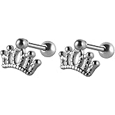 Niaspi Crown Cartilage Stud Earrings Stainless Steel for Women Rhinestone Crown Conch Helix Earrings Screw Back Tragus Piercing Post Studs Earrings